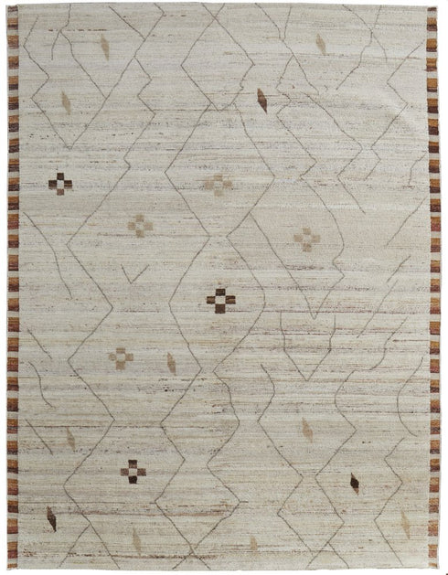 8' X 10' Ivory And Tan Wool Moroccan Hand Knotted Area Rug