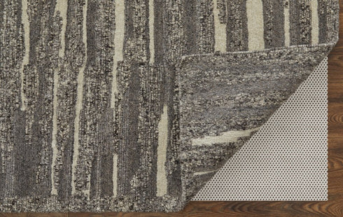 8' X 12' Gray Ivory and Taupe Abstract Hand Woven Area Rug