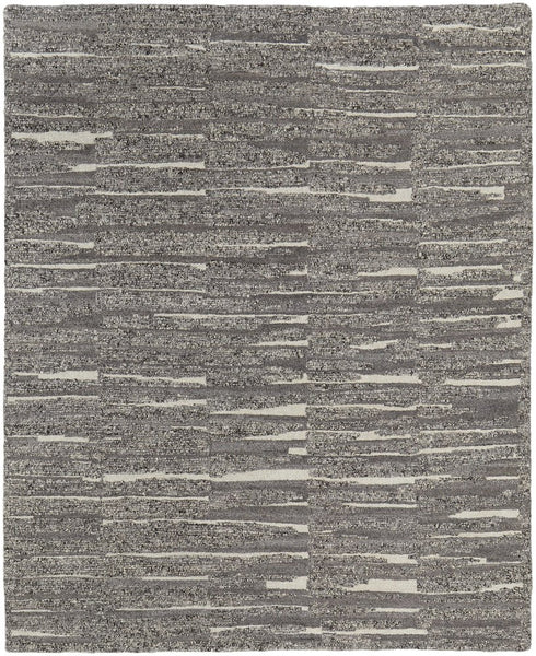8' X 12' Gray Ivory and Taupe Abstract Hand Woven Area Rug