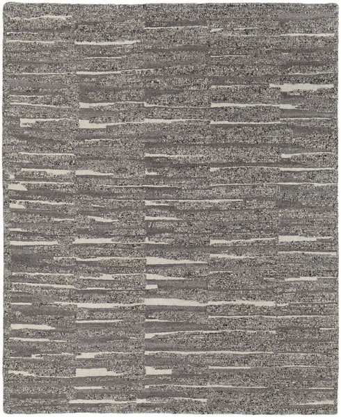 8' X 12' Gray Ivory and Taupe Abstract Hand Woven Area Rug