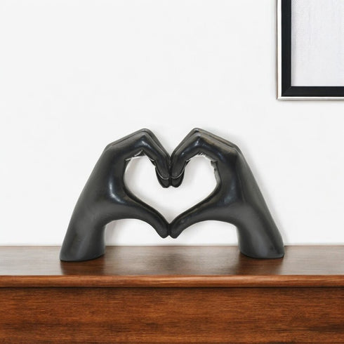 4" Black Resin Heart Hands Tabletop Sculpture