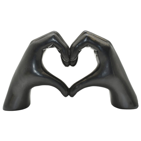 4" Black Resin Heart Hands Tabletop Sculpture