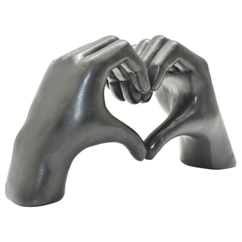 4" Black Resin Heart Hands Tabletop Sculpture