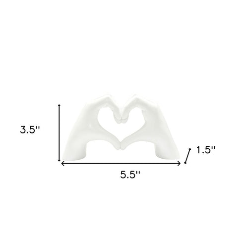 4" White Resin Heart Hands Tabletop Sculpture