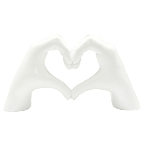 4" White Resin Heart Hands Tabletop Sculpture