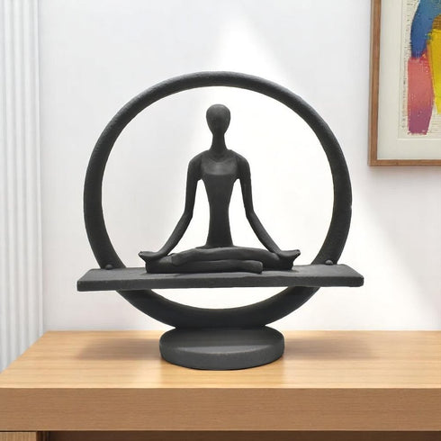 8" Black Resin Yoga Meditation Tabletop Sculpture