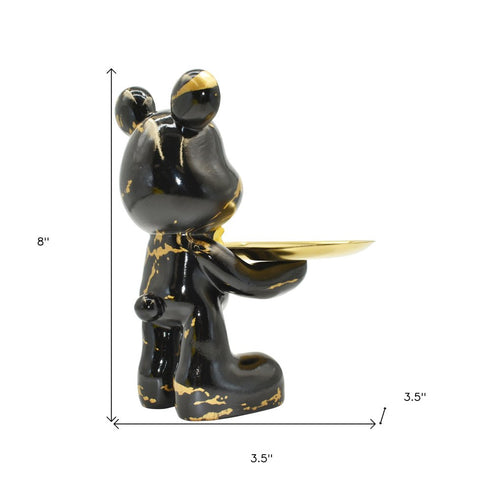8" Black And Gold Resin Tabletop Sculpture