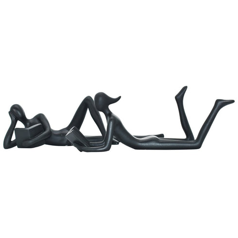 Set of Two Black Resin People Tabletop Sculpture