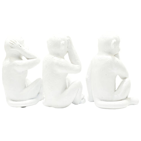 Set of Three White Resin Monkey Tabletop Sculpture
