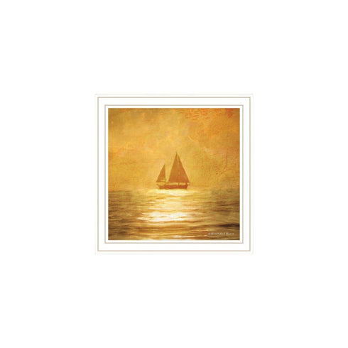 Set Of Two "Golden Solo Sailboats" White Framed Wall Art