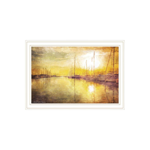 Set Of Two "Golden Solo Sailboats" White Framed Wall Art