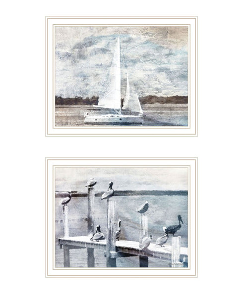 Set Of Two "Sunny Days at the Pier" White Framed Wall Art