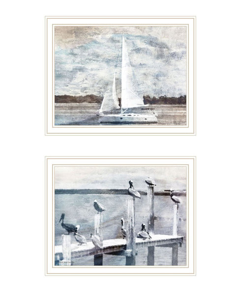 Set Of Two "Sunny Days at the Pier" White Framed Wall Art
