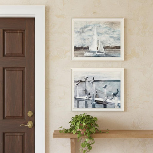Set Of Two "Sunny Days at the Pier" White Framed Wall Art