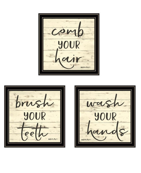 Set Of Three "Bathroom Commands Black Framed Bathroom Wall Art