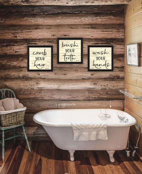 Set Of Three "Bathroom Commands Black Framed Bathroom Wall Art