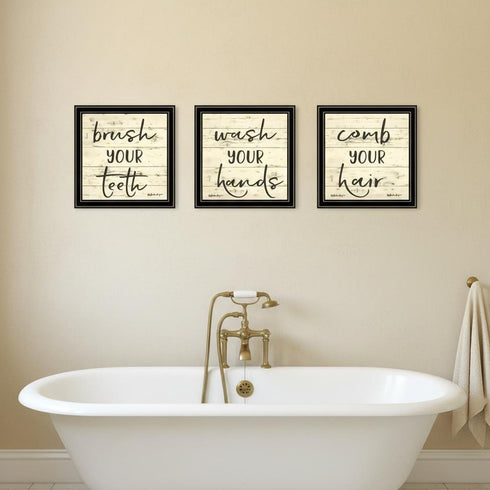 Set Of Three "Bathroom Commands Black Framed Bathroom Wall Art