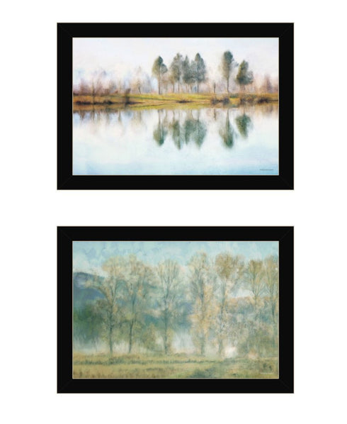 Set Of Two Peaceful Lake Reflection Black Framed Wall Art