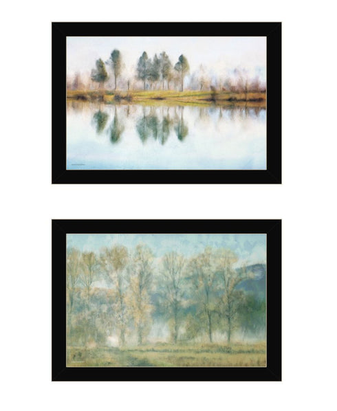 Set Of Two Peaceful Lake Reflection Black Framed Wall Art