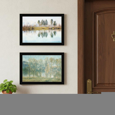 Set Of Two Peaceful Lake Reflection Black Framed Wall Art
