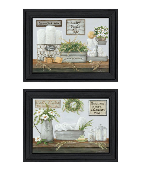 Set Of Two "Fluffy Towels" -Bathroom Decor Black Framed Bathroom Wall Art