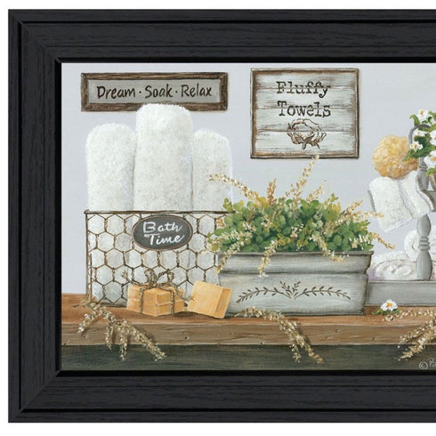 Set Of Two "Fluffy Towels" -Bathroom Decor Black Framed Bathroom Wall Art