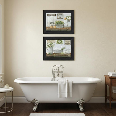 Set Of Two "Fluffy Towels" -Bathroom Decor Black Framed Bathroom Wall Art