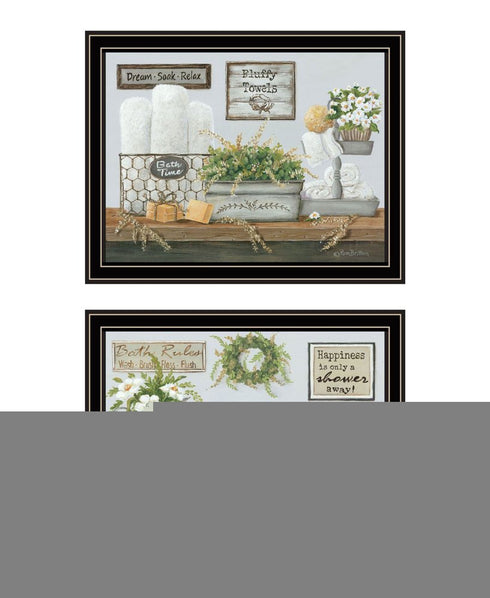 Set Of Two "Fluffy Towels" -Bathroom Decor Black Framed Bathroom Wall Art