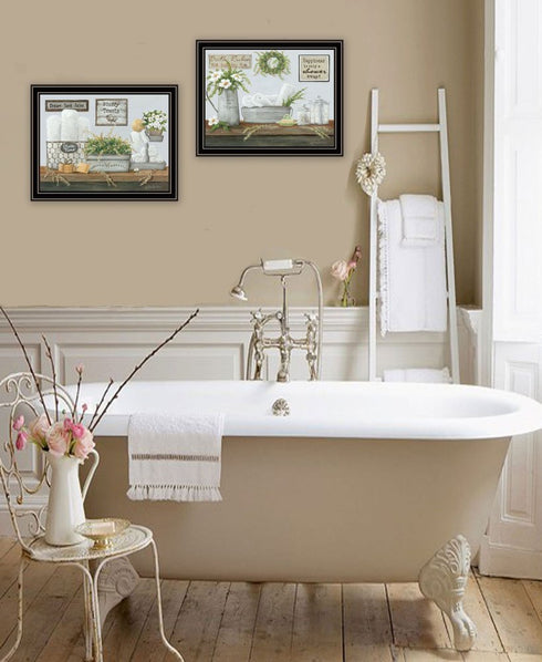 Set Of Two "Fluffy Towels" -Bathroom Decor Black Framed Bathroom Wall Art
