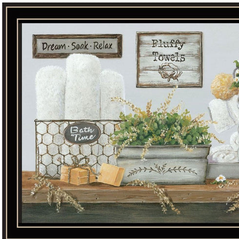Set Of Two "Fluffy Towels" -Bathroom Decor Black Framed Bathroom Wall Art