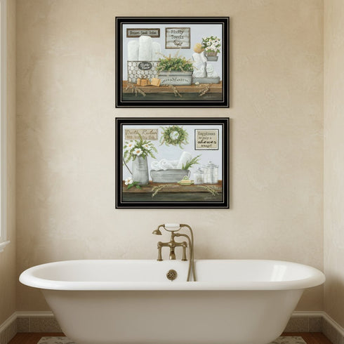 Set Of Two "Fluffy Towels" -Bathroom Decor Black Framed Bathroom Wall Art