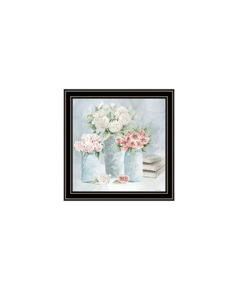 Set Of Two "Peaceful Pastel Peonies" Black Framed Wall Art