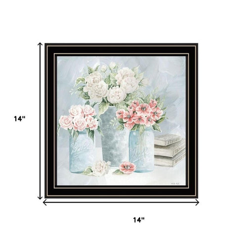 Set Of Two "Peaceful Pastel Peonies" Black Framed Wall Art
