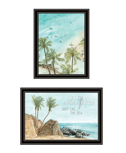 Set Of Two "Wild and Free" In the Ocean Breeze! Black Framed Wall Art