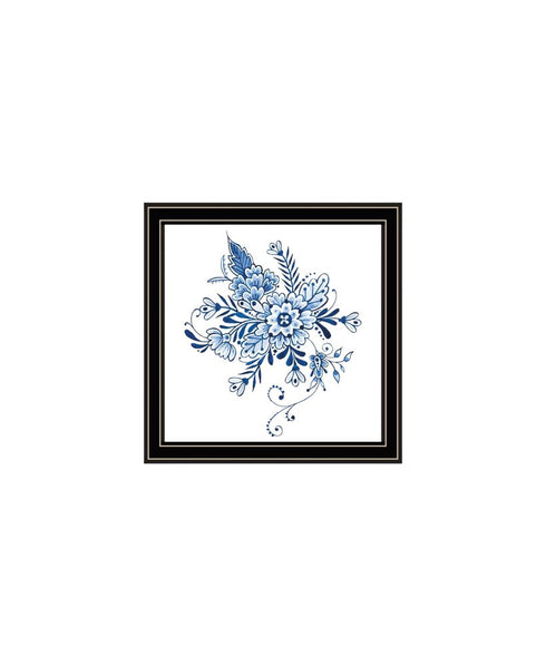 Set Of Two Blue And White Delph Floral Black Framed Wall Art