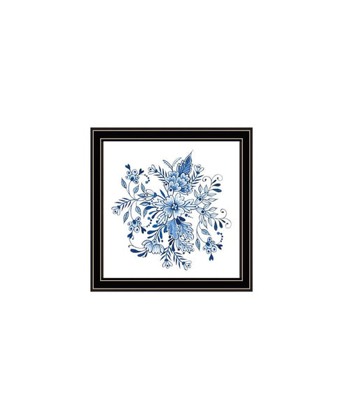 Set Of Two Blue And White Delph Floral Black Framed Wall Art