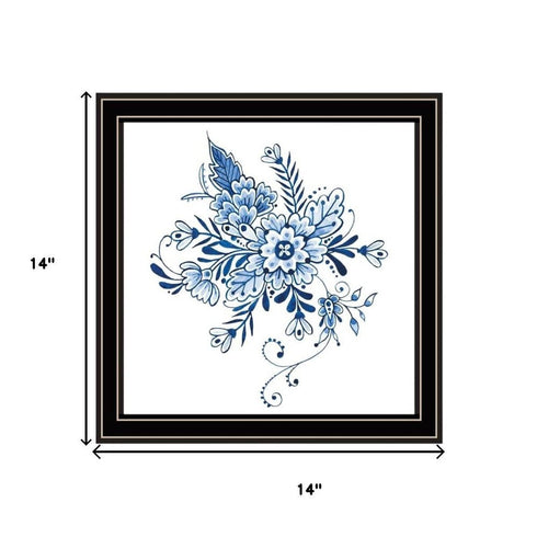 Set Of Two Blue And White Delph Floral Black Framed Wall Art