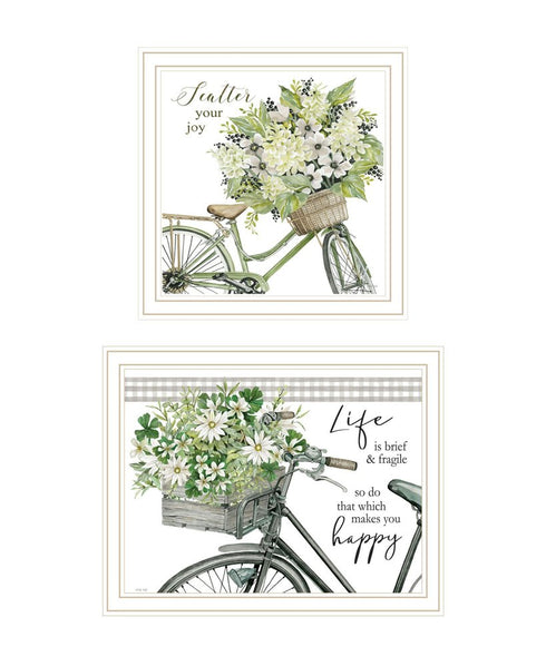 Set Of Two Get on Your Bike and Scatter Your Joy White Framed Wall Art