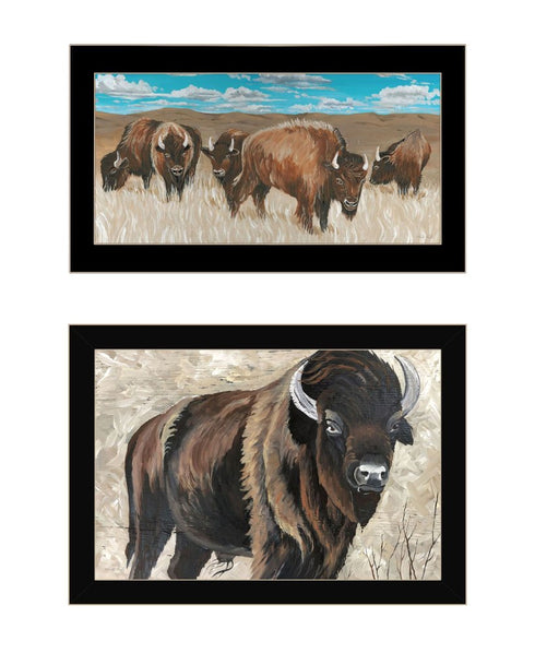 Set Of Two "The Boss of the Bison Herd" Black Framed Wall Art