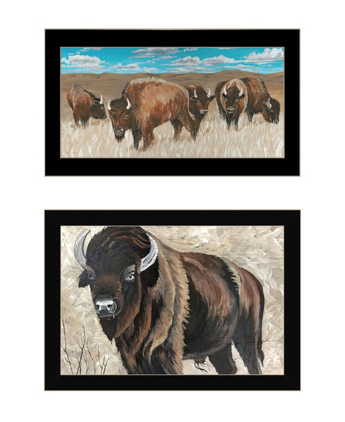 Set Of Two "The Boss of the Bison Herd" Black Framed Wall Art