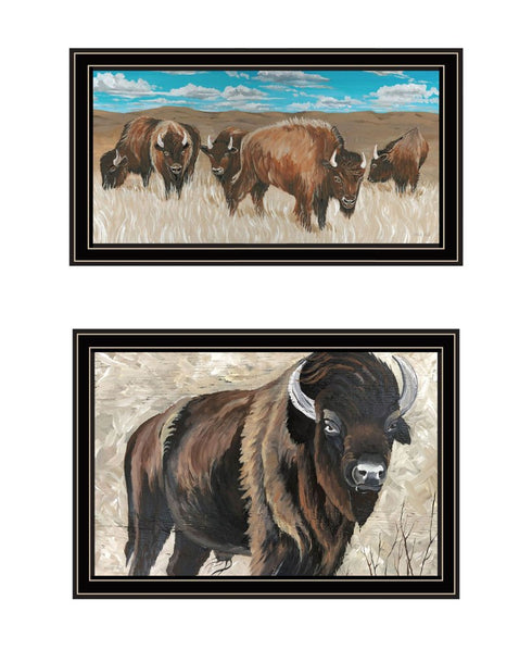 Set Of Two "The Boss of the Bison Herd" Black Framed Wall Art
