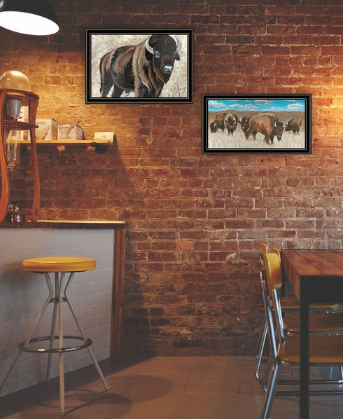 Set Of Two "The Boss of the Bison Herd" Black Framed Wall Art