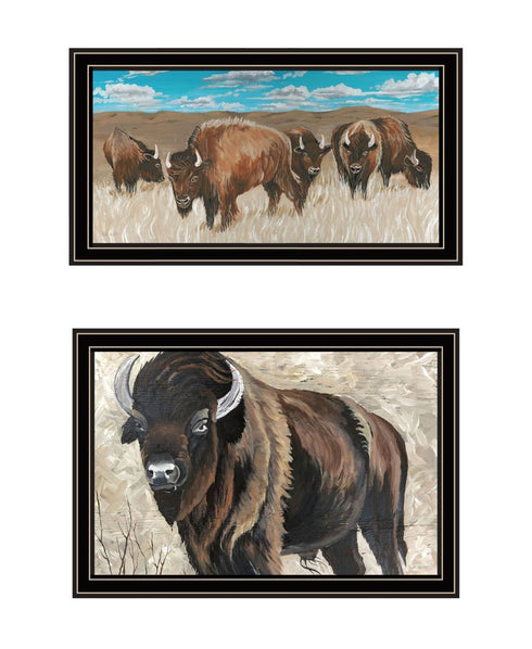 Set Of Two "The Boss of the Bison Herd" Black Framed Wall Art