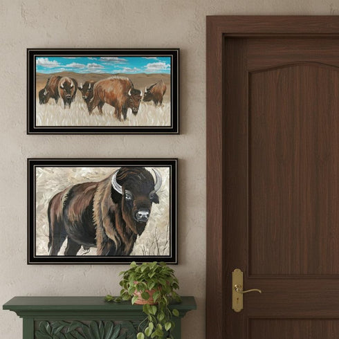 Set Of Two "The Boss of the Bison Herd" Black Framed Wall Art