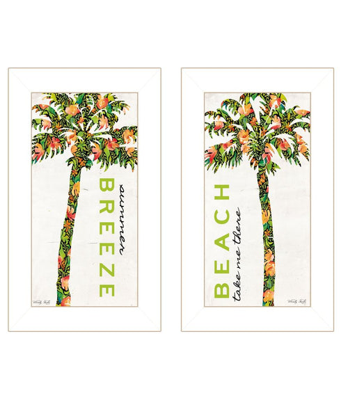 Set Of Two "Beach And Summer Breeze- Take Me There" White Framed Wall Art