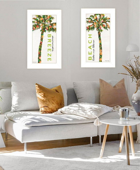 Set Of Two "Beach And Summer Breeze- Take Me There" White Framed Wall Art