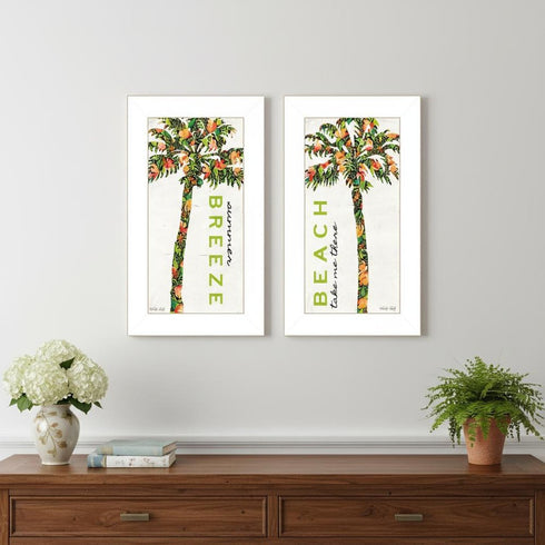 Set Of Two "Beach And Summer Breeze- Take Me There" White Framed Wall Art