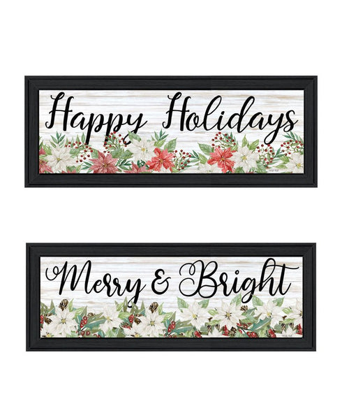 Set Of Two Merry and Bright Holiday Black Framed Wall Art