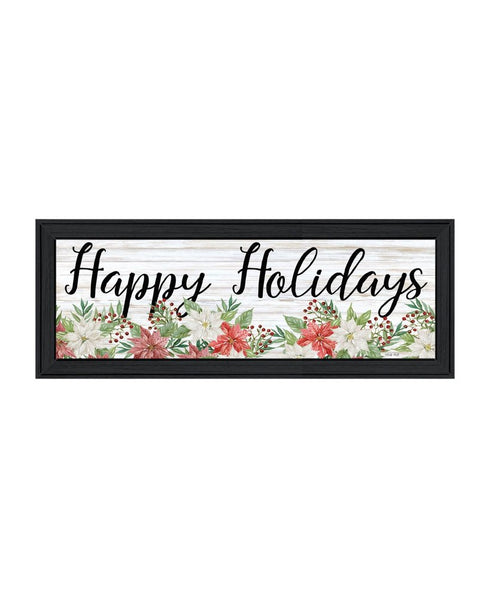 Set Of Two Merry and Bright Holiday Black Framed Wall Art