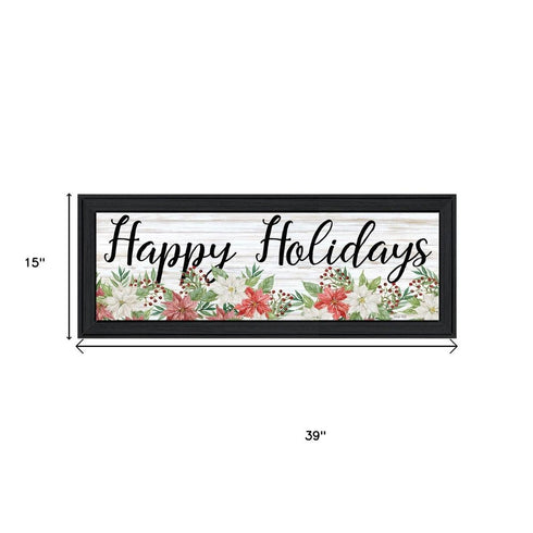 Set Of Two Merry and Bright Holiday Black Framed Wall Art